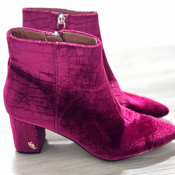 Velvet Croc-Embossed Ankle‎ Boots - Burgundy KURT GEIGER LONDON - Picture 2 of 9